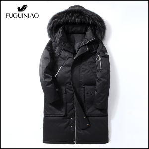 Fuguiniao Men Hooded Winter Warm Down Coat Male White Duck Down Jackets Hight Quality Lengthen Parka Coat