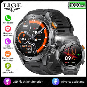 LIGE Smart Watch Man 1000mAh Long Standby Outdoor Smartwatch Men LED Flashlight Waterproof Heart Rate Sport BT Call Smartwatches