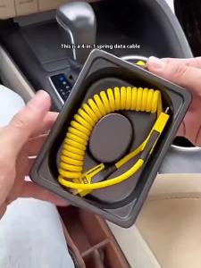 Spring Charging Cable 4-in-1 65W 6A USB Type C Telescopic Fast Charger Wire For iPhone 13 14 15 Samsung Android Phones