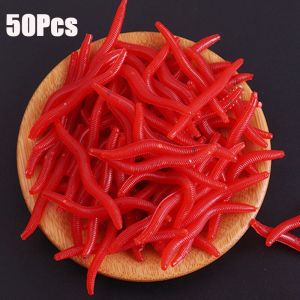 20-100ชิ้นเหยื่อแบบนิ่มไส้เดือนดินที่สมจริงไส้เดือนหนอนสีแดงไบโอนิกไส้เดือนดินมีกลิ่นคาวเบสเทียมเหยื่อตกปลาเหยือตกปลาทะเลเหยื่อตกปลาเหยื่อตกปลาส่องสว่าง