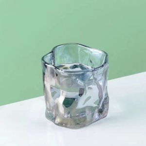 แก้วน้ำ แก้วใส่เครื่องดื่ม วิสกี้ คอกเทล แก้ว Hologram แก้วสไตล์เกาหลี คาเฟ่ ผิวหยัก ทรงบิด สะท้อนสี โฮโลแกรม 260 ml