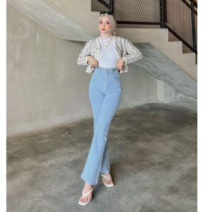 Celana Highwaist Cutbray Jeans Wanita - Celana Cutbray Strecht Kekinian - Cutbray Flared- Streetch Premium Quality