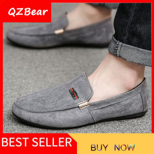 【QZbear】Flat Canvas Shoes for men 2020 New British Slip On Fashion Casual Shoes for men Lazy Shoes Loafers for men
