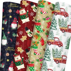GIOLNIAY Christmas Wrapping Paper for Men Women Kids - Holiday Gift Wrap Red & Black Plaid with Truck Black & White Plaid with Snowflake Xmas Design - 6 Jumbo Sheets 28″×40″ Each Easy to Store