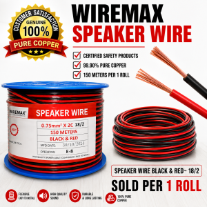 WIREMAX Speaker Wire Red & Black | 18 AWG (0.75mm) – Sold Per 1 Roll (150 Meters) – Pure Copper Audio Cable for Bulk Car Home Sound System Installation