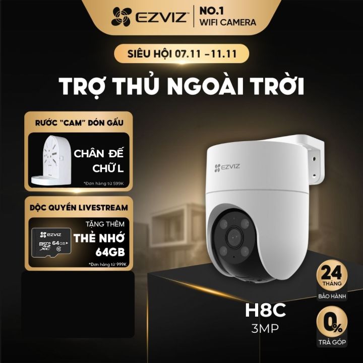 Camera Wifi Ngoài Trời EZVIZ H8C 2MP/3MP 1080p Quay Quét 360 Độ,Có Màu Ban Đêm,Đàm Thoại 2 Chiều,AI Phát Hiện Chuyển Động,Báo Động Bằng Đèn&Còi,BH24TH