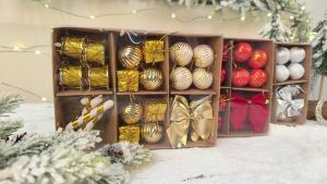 SKISOPGO Xmas Tree Decoration Set Christmas Balls Ornaments With Candy Cane Bow Drum Hanging Ornaments