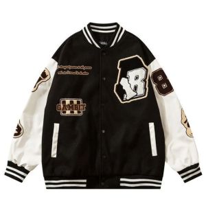 Jaket Anak Varsity Jaket Baseball Kancing Inisial R CATUR Hoodie Anak Jaket Anak Korean Bahan Fleece Tebal Baju Hangat Jaket Cewek Cowok S M L XL 2XL HITAM HIJAU BROWN