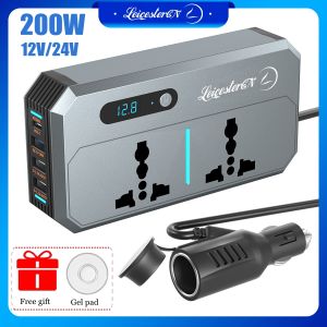 LST 200W Car Inverter DC 12V/24V to AC 220V Power Converters for Vehicles with PD 30W TYPE-C Dual USB Ports and QC3.0 Fast Charging Ports Car Charger Adapter