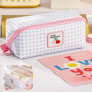 GAOSU Phong cách Hàn Quốc Hộp bút hình lăng kính Bộ lưu trữ máy tính để bàn Dung lượng lớn Túi đựng bút Túi mỹ phẩm Thẩm mỹ Túi văn phòng phẩm lưới Giá đỡ văn phòng phẩm