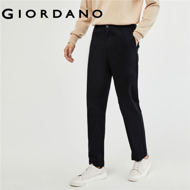 GIORDANO Men Pants Mid Rise Elastic Inner Waistband Twill Chinos Solid ...