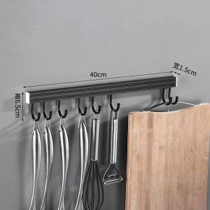 wall mounted kitchen bathroom hookless perforated towel rack cutlery storage rack 40-80cm