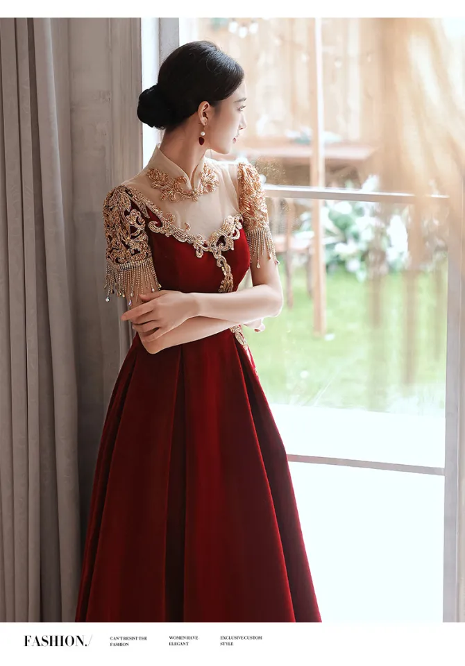 Đầm dạ hội đỏ trễ vai thiết kế sang trọng TVC - maxi.vn