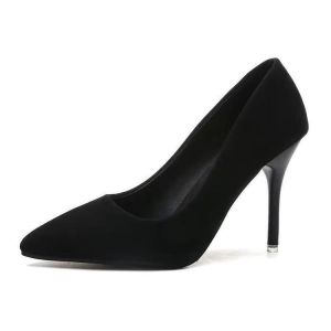 Free Shipping WomenS Spring And Autumn Collection: Pointed-Toe Stiletto-Heeled Black Professional Work Shoes Mid-Heel Suitable For College Students And Formal Occasions