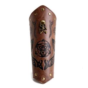 Dập nổi cổ tay còng bracer dây đeo cổ tay Gauntlet cho các bên và lễ hội Thời Trung Cổ người đàn ông nâu dây đeo cổ tay