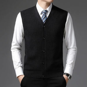Mens Solid Color Wool Knit Sweater Vest - Winter Casual Cardigan Top for Young Men
