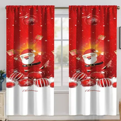 Christmas Design Curtain Sale for Window Door Santa Claus Reindeer Snowman Printed Curtains Holiday Window Drapes for Living Room Bedroom Festive Home Decor Red Green Blue Curtain Cotton Kurtina Sale 85x190cm 1PC COD
