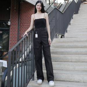 กางเกงผ้าคาร์โก้ขากระบอกลายริ้ว 3 สี