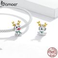 BAMOER Cute Reindeer Metal Beads for Women 925 Sterling Plated Silver Charm Beads Jewelry Making for Bracelet Bangle BSC375. 