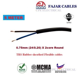 FAJAR TRS 0.75mm (24/0.20) X  2 core Round TRS Cable 100% Pure Copper - 5 Meter