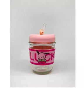 Gelas Kaca Cover Karakter Kartun Healthy Luck Free Sedotan Souvenir Ultah Wedding Murah 350ml