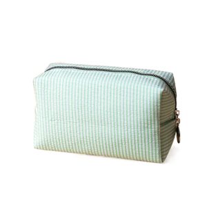 FLYING Soft Seersucker Fabric Makeup Bag Zipper Closure Striped Cosmetic Pouch Cute Large Capacity Pencil Case School Supplies