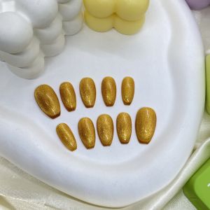 L050 เล็บปลอมสำเร็จรูปพร้อมติด สีลูกแก้วทองวิ้งตาแตก สีเจลแท้ ฟรีอุปกรณ์สำหรับติด