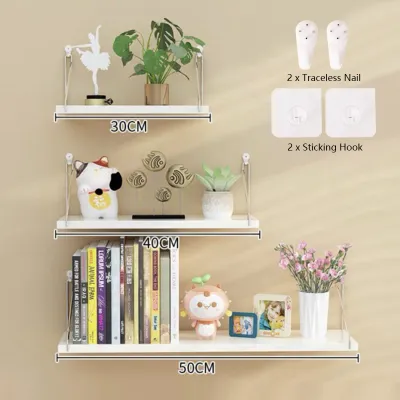 Floating Wall Shelf Wooden Storage Rack Non Perforated Decorative Organizer for Kitchen Living Room Bedroom Projector Rack