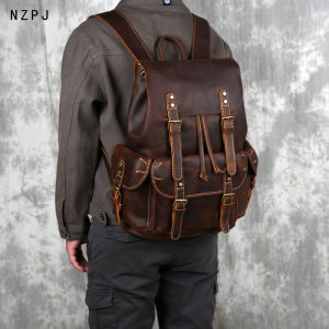 Retro Leather Mens Backpack Top Layer Cowhide Travel Backpack Large Capacity School Bag Crazy Horse Leather Laptop Bag NZPJ2026