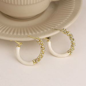 Fashionable Ring Gift s925银针滴油白锆石拼接满钻耳扣时尚百搭耳饰品简约圆圈耳环品女