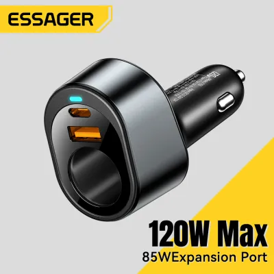Essager 120W A + C sạc điện dùng trên xe hơi Pd35W sạc nhanh loại usb C Nhanh Chóng Xe sạc kép Cho IPone 15 Huawei Mate 60 Pd 3.0 Qc3.0 Di Động điện thoại xe hơi sạc điện dùng trên xe hơi S