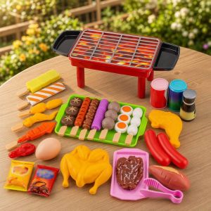 Kitchen Grill Toy Set Pretend Cooking Barbecue Play Food Skewers Durable Abs Plastic Non Toxic Easy Clean Gift