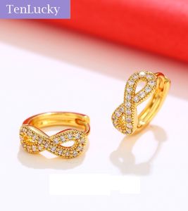 TenLucky Healthy Allergy Free 916 Gold Earrings Korean Style for Girl Women with Jewelry Box