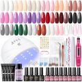 Gel Kit with U V Light and Drill Starter Kit 16 Colors Gel 4PC Poly Kit Base Top Coat Kit Nail Stickers Professional Gel Manicure Kit with Everything Gift for Women. 