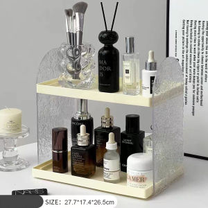 Kệ Đựng Mỹ Phẩm Đồ Trang Điểm 2 Tầng Cao Cấp Chất Liệu Nhựa Thuỷ Tinh Acrylic Phong Cách Châu Âu Cổ Điển Đẹp Tiện Dụng
