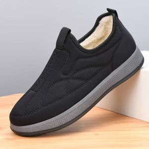ZEEMIN Mens Winter New Big Size Low Top Snow Boot Thick Sole Non Slip Round Toe Slip On Plush Warm Middle Aged And Elderly Cotton Shoe