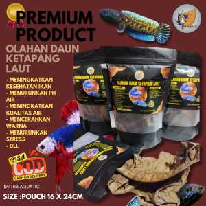 DAUN KETAPANG LAUT KEMASAN SEDANG SUDAH DI OLAH HASIL FERMENTASI BUAT IKAN CUPANG DAN CHANA