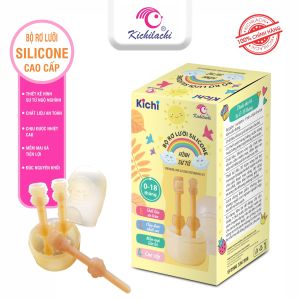 Bộ Rơ Lưỡi Bàn Chải Silicon Kichi Cho Bé 0-18 Tháng Tuổi Kèm Cốc Đựng chất liệu an toàn cho bé - soleil shop
