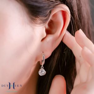 Hoa Tai Bạc S925 Duy Hiển Cho Bé Kiểu Tùng Teng Dài Hình Viên Đá Tròn Đơn Giản Sáng Lấp Lánh