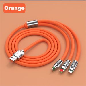 3 in 1 Super Fast Charger Cable 6A 120W Type C Micro USB One to Three Mobile LED Charging Data Cable hp Handphone Zinc Alloy Wire Cord Cable Cable For Android