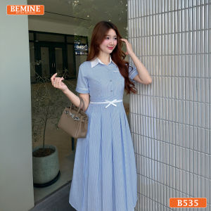 Đầm thiết kế BEMINE cổ đức kẻ sọc dáng chữ A phù hợp đi làm-B535