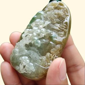 Hugh Rare High-Quality Brown with Light Green Natural Type A Jadeite Jade crafted with Sceneries as Pendant certificate weighs 67.2 * 43.3 * 19.3 mm (pendant266)