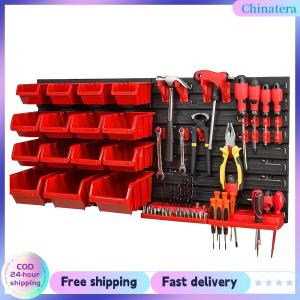 [Chinatera Flagship Store] 39pcs Parts Rack Organizer with Wall Panels Tool Holders Hooks Wall Mounted Storage Bins Parts Rack for Garage Storage Screws Nuts Bolts