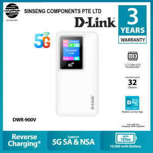 D-Link Wifi 6 DWR-900V 5G Router Mi-Fi Wifi Mobile 4G/5G Sim Card Router with Rechargeable 10000 mAh Li-ion battery (Type-C port | Support Reverse Charging)