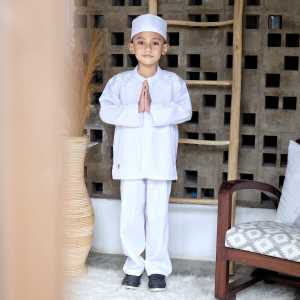 Mawar Fashion - Baju Koko Muslim Anak Putih Lengan Panjang  / Setelan Koko Anak Putih Ar Ridho