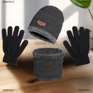 [COD] MINIFRIUT 3-Piece Winter Mens Hat Set Scarf Gloves And Neck Warmer All In One Fleece-Lined Knitted Hat