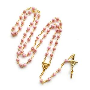 6mm Rose Beads Rosary Necklace with Jesus Crucifix for Cross Pendant Necklaces Catholic Prayer Gifts for Men Women