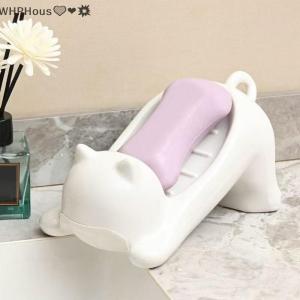 WP💓💛💖 Cat Shape Soap Box Cartoon Soap Dish Drainable Storage Holder Soap Container Storage Dish Household Bathroom Accessories