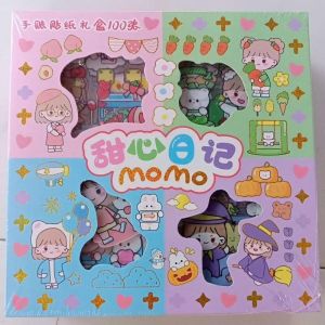 Sticker Momo Kartun Korea Motif 2D Anti Air 1 Box 100 Lember MIX