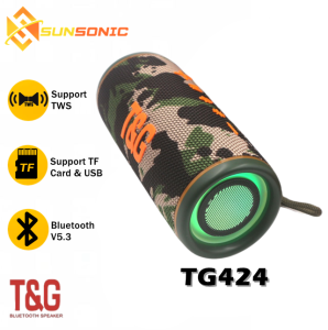 T&G TG424 TWS Wireless Bluetooth V5.3 RGB Rechargeable Speaker Deep Bass with Strap TF Card USB AUX In & FM Radio